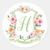 Monogram Waterverf Bloemenkroon Sticker  (Voorkant)