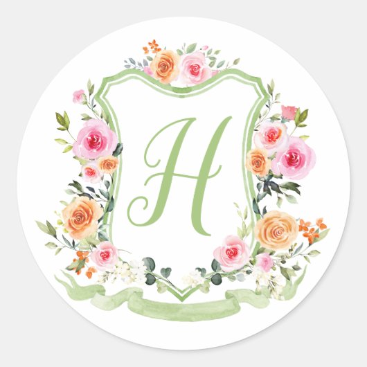 Monogram Waterverf Bloemenkroon Sticker (Voorkant)
