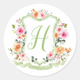 Monogram Waterverf Bloemenkroon Sticker