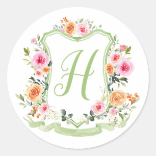 Monogram Waterverf Bloemenkroon Sticker 