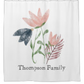 Monogram waterverf bloemmotief roze wit blauw douchegordijn (Voorkant)