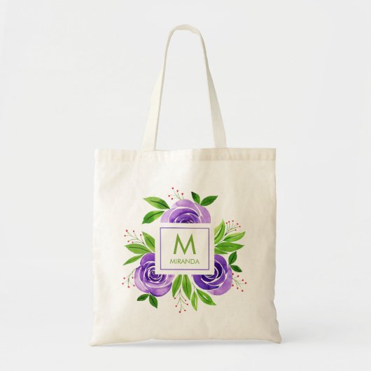 Monogram Waterverf Bloemstuk Op Maat Tote Bag (Voorkant)