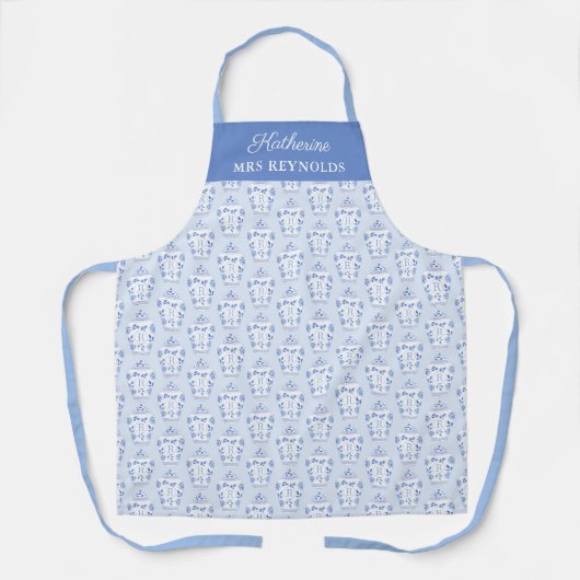 Monogram waterverf Blue en White Ginger Jar Schort (Voorkant)