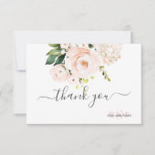 Monogram Waterverf Blush Roses Hydrangea Bedankkaart (Voorkant)