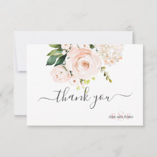 Monogram Waterverf Blush Roses Hydrangea Bedankkaart
