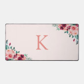 Monogram Waterverf Boho Pink Bourgondië Floral Bureaumat (Voorkant)