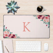 Monogram Waterverf Boho Pink Bourgondië Floral Bureaumat