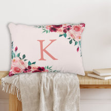 Monogram Waterverf Boho Roze Bourgogne Roos Bloem