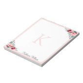 Monogram Waterverf Boho Roze Bourgogne Roos Bloem Notitieblok (Linkerzijde)