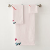 Monogram Waterverf Boho Roze Bourgogne Roos Bloeme Bad Handdoek (Insitu)