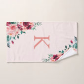 Monogram Waterverf Boho Roze Bourgogne Roos Bloeme Bad Handdoek (Handdoek)