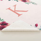 Monogram Waterverf Boho Roze Bourgogne Roos Bloeme Sherpa Deken (3/4)