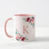 Monogram Waterverf Boho Roze Bourgondië Roos Bloem Mok (Links)