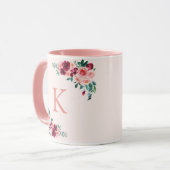 Monogram Waterverf Boho Roze Bourgondië Roos Bloem Mok (Voorkant links)