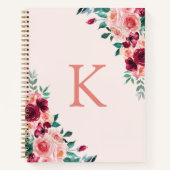 Monogram Waterverf Boho Roze Bourgondië Roos te do Notitieboek (Voorkant)