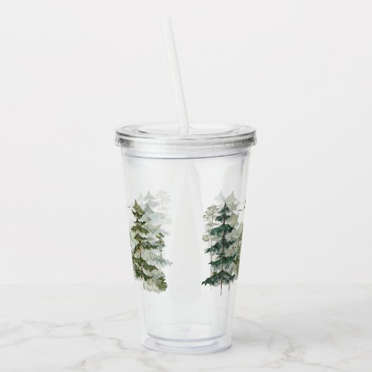 Monogram Waterverf Bos en berg Rustiek Acryl Drinkbeker (Links)