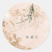 Monogram Waterverf Botanische Eucalyptus Elegant Ronde Sticker (Voorkant)