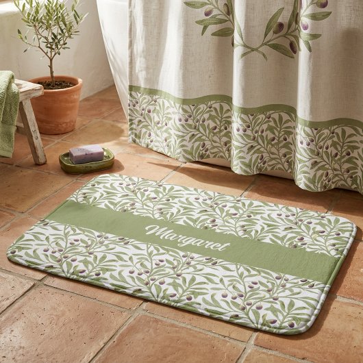Monogram Waterverf Botanische Saliegroen Olijf Badmat
