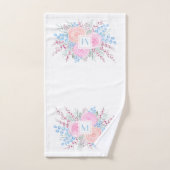 Monogram Waterverf Bouquet Roses Blue Leaves Bad Handdoek (Handdoek)