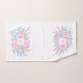 Monogram Waterverf Bouquet Roses Blue Leaves Bad Handdoek (Handdoek)