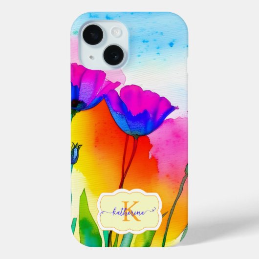 Monogram Waterverf Bright Floral Poppy Wildflower Case-Mate iPhone Case (Achterkant)