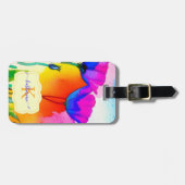 Monogram Waterverf Bright Poppy Flowers Floral Bagagelabel (Voorkant horizontaal)