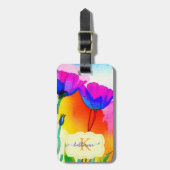 Monogram Waterverf Bright Poppy Flowers Floral Bagagelabel (Voorkant verticaal)