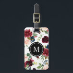 Monogram waterverf Burgundy en Navy Flowers Bagagelabel<br><div class="desc">Waterverf Burgundy en Navy Flowers Monogram Bagagelabel | Elegant bagagelabel met illustratie van de waterverf of blozen,  schogunde en blauwe bloemen met foliageaccenten. Dit florale bagagelabel zal perfect zijn als cadeau.</div>