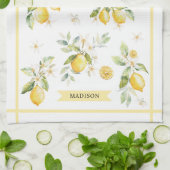 Monogram Waterverf Citroen Bloem Botanisch Theedoek (Gevouwen)