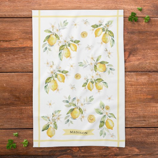 Monogram Waterverf Citroen Bloem Botanisch Theedoek