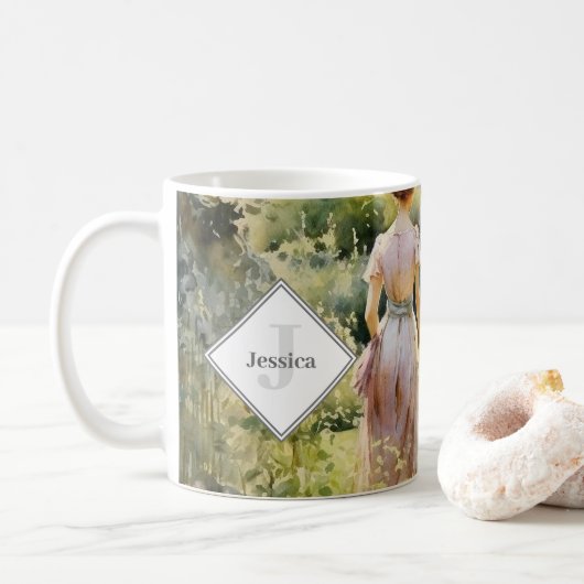 Monogram Waterverf Cottage Garden Koffiemok (Met donut)