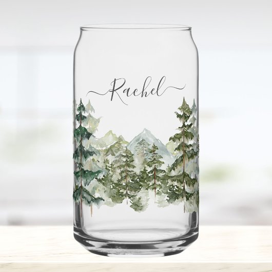 Monogram Waterverf Dennenbos Berg Esthetisch Blikvorm Glas