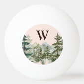 Monogram waterverf dennenbos & berg rustiek pingpongbal (Voorkant)