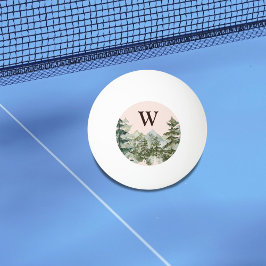 Monogram waterverf dennenbos & berg rustiek pingpongbal