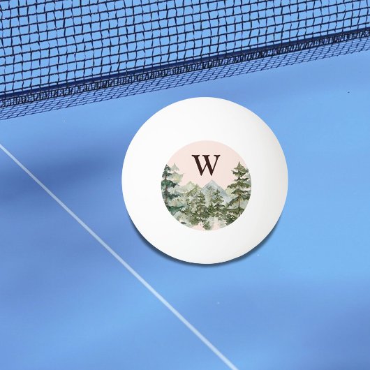Monogram waterverf dennenbos & berg rustiek pingpongbal
