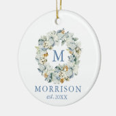 Monogram Waterverf Dusty Blue Floral Wreate Keramisch Ornament (Links)