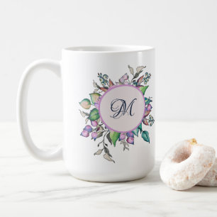 Monogram Waterverf Elegant Floral Pastel Koffiemok