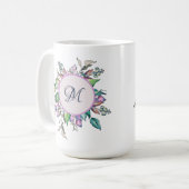Monogram Waterverf Elegant Floral Pastel Koffiemok (Voorkant links)