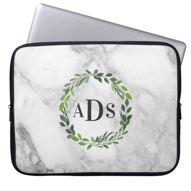 Monogram waterverf- en tafelblad laptop sleeve (Voorkant)