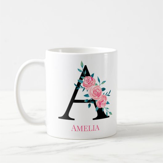 Monogram Waterverf Enkele Letter A op Maat Koffiemok (Links)