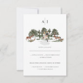 Monogram | Waterverf Equestrian Huwelijks RSVP Aankondiging (Voorkant)
