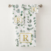 Monogram Waterverf eucalyptus bloemenpatroon Bad Handdoek (Insitu)