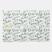 Monogram Waterverf eucalyptus bloemenpatroon Theedoek (Horizontaal)