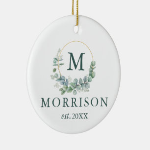 Monogram Waterverf Eucalyptus FOTO BACK Keramisch Ornament
