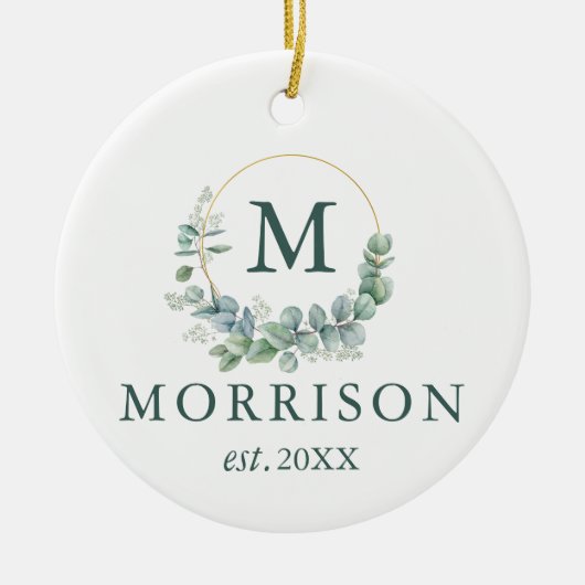 Monogram Waterverf Eucalyptus FOTO BACK Keramisch Ornament (Voorkant)