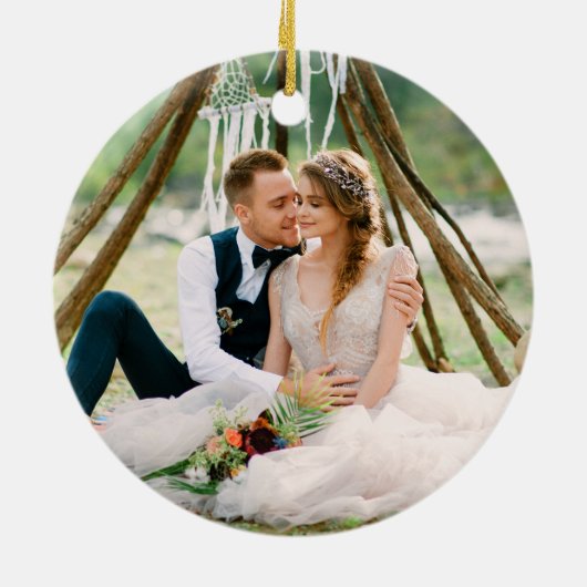 Monogram Waterverf Eucalyptus FOTO BACK Keramisch Ornament (Achterkant)