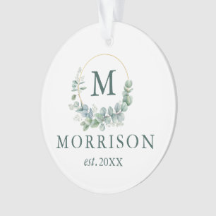 Monogram Waterverf Eucalyptus FOTO BACK Ornament
