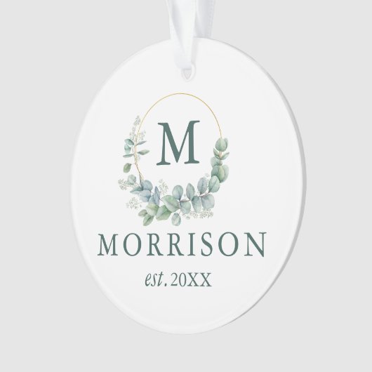 Monogram Waterverf Eucalyptus FOTO BACK Ornament (voorkant)