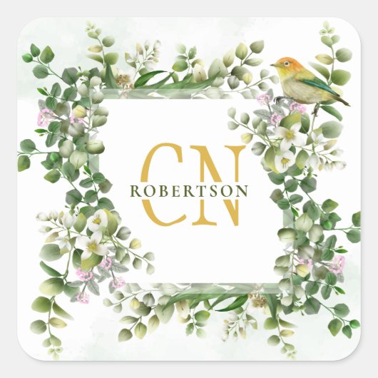 Monogram Waterverf Eucalyptus Frame Sticker (Voorkant)
