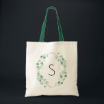 Monogram Waterverf Eucalyptus Greenery Tote Bag<br><div class="desc">Deze canvas tas is voorzien van handbeschilderde waterverf mintgroene eucalyptusbladeren in de vorm van een krans,  gecombineerd met een grillig lettertype,  en kan worden gepersonaliseerd met uw initiaal.</div>